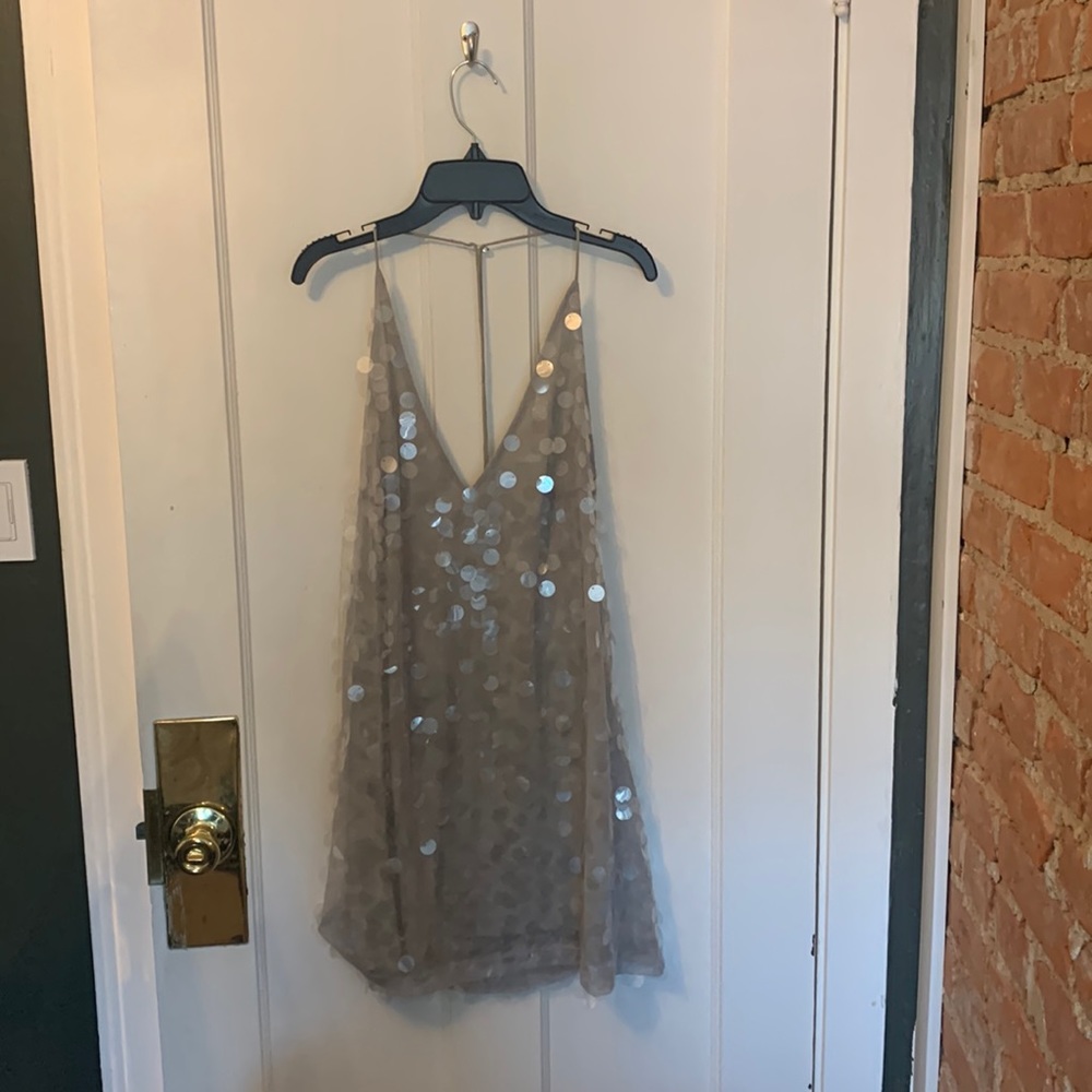 Brand new grey dress with translucent sequins